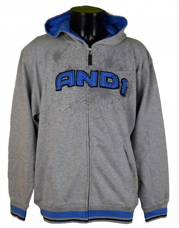 AND1 HOODY ZIP GREY BLUE | Basketball-point.com